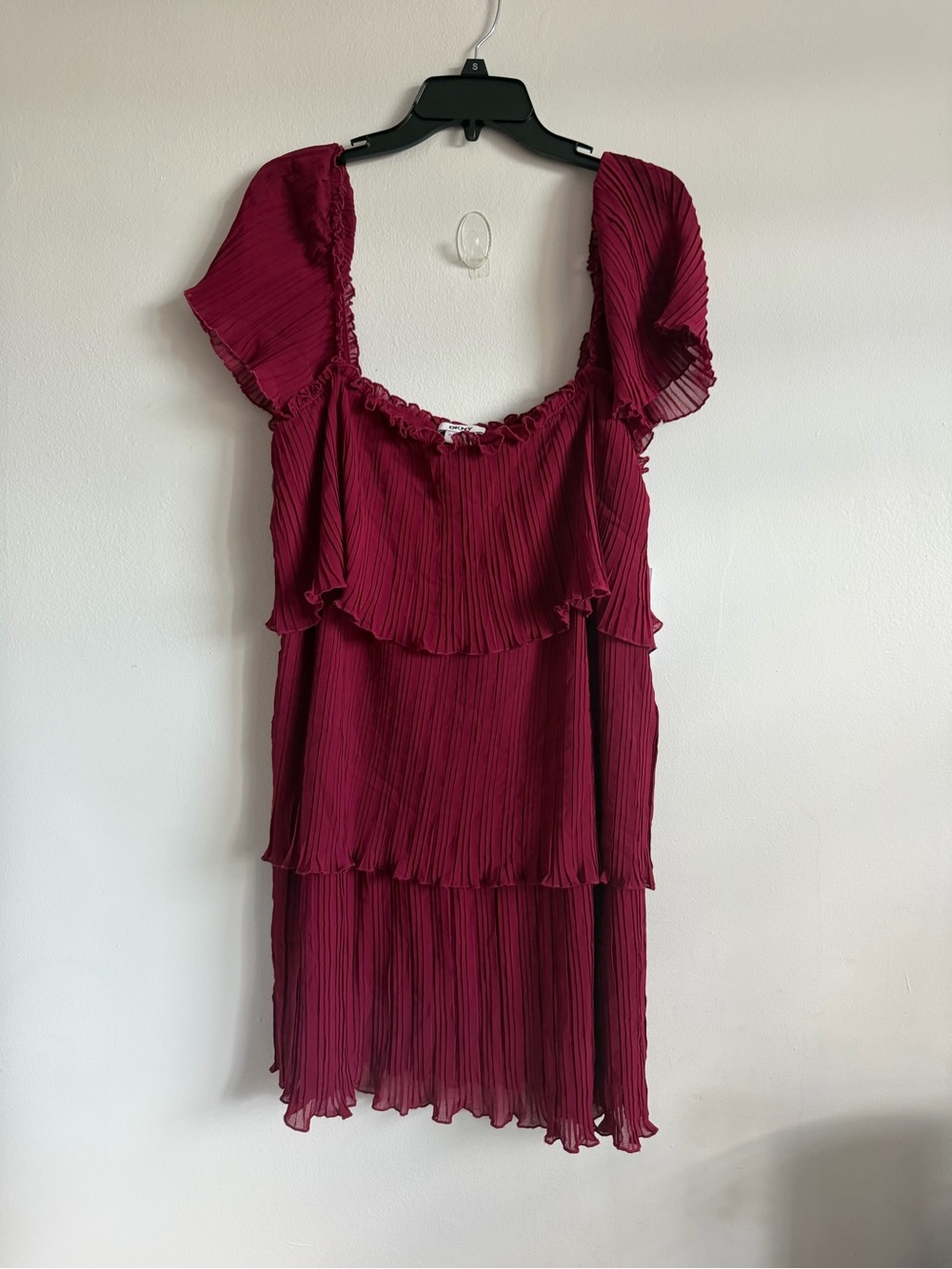 DKNY Ruffled Pleated Mini Dress in Berry